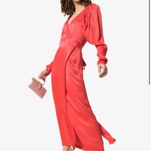 NWOT Rotate V Neck Wrap Maxi Silk Dress
